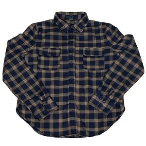 Cals Women's Blue Brown Plaid Button‎ Down Medium